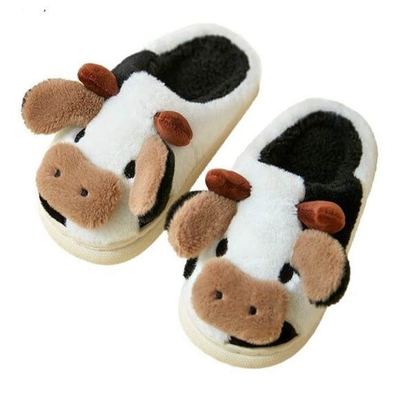 Kids Unisex Slipper Cartoon Cow Cotton Slippers US 5-6 Toddler Bedroom Home - Picture 1 of 8